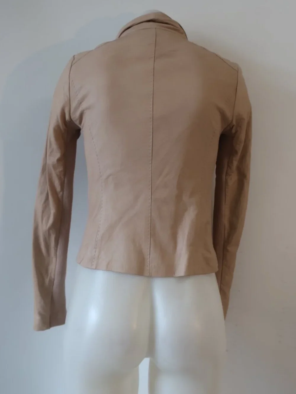 Womens Vince Beige (Item- 304) Mixed Media Ribbed Zip Leather Scuba Jacket XS
